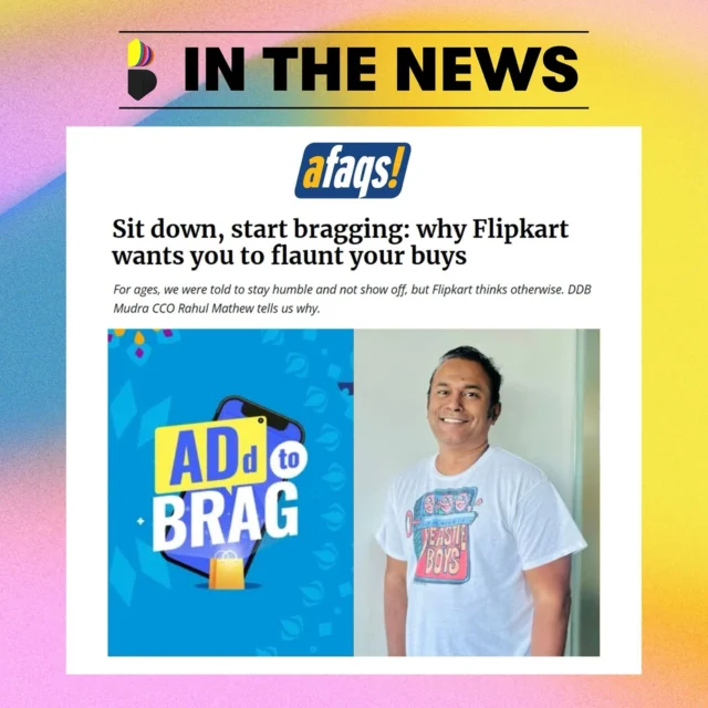 Is bragging the new black? 🤔 In an interview with @afaqsdotcom, Rahul Mathew talks about the latest work with @flipkart . 

For the full read, click link in bio.

#FestiveMarketing #AdCampaign #Flipkart #AddToBrag #Interview