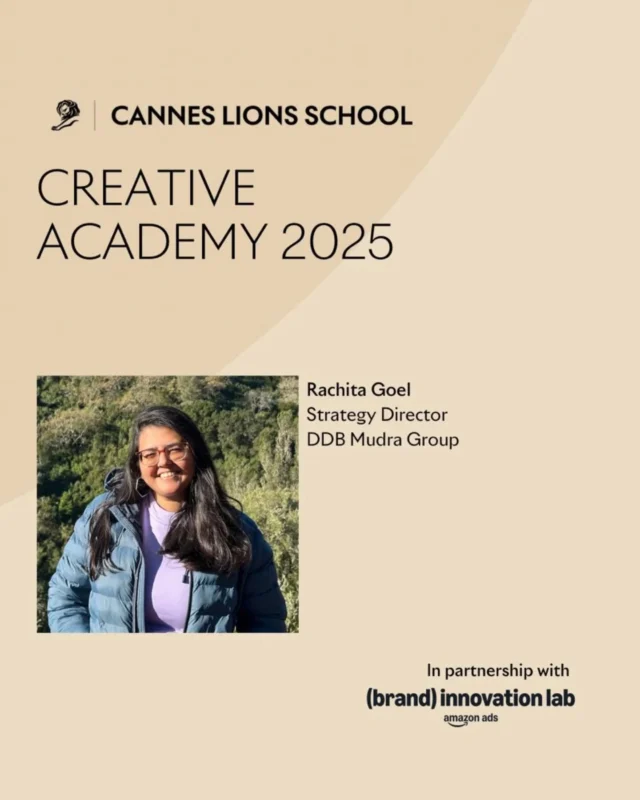 Rachita Goel is headed to Cannes!  Selected for the prestigious Cannes Lions Creative Academy 2025, she joins a global cohort of rising creative stars shaping the future of advertising.

#CannesLions #CreativeAcademy
#TheEmotionalAdvantageAgency #DoesItMoveYou #WeAreDDB